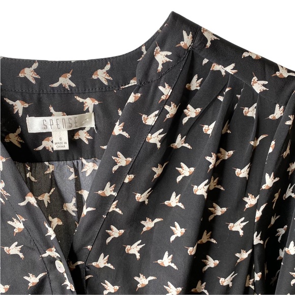 Spense Black Hummingbird Button Down Shirt Dress Knee Length Size S - Picture 4 of 9